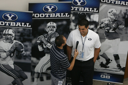 Scott Sommerdorf   |  The Salt Lake Tribune
BYU defensive lineman Bronson Kaufusi is interviewed during the school's annual football media day on Wednesday at the BYU Broadcasting building, Wednesday, June 26, 2013.