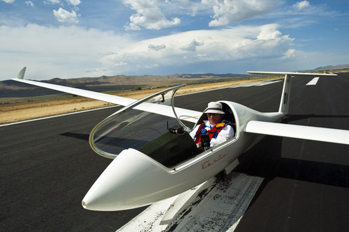 Chris Detrick  |  The Salt Lake Tribune
Dan Wrobel of Ogden gets ready to take off in his glider during the Nephi Glider Competition at the Nephi Airport Wednesday Aug. 7, 2013. About 40 pilots from around the country participated in the weeklong event.