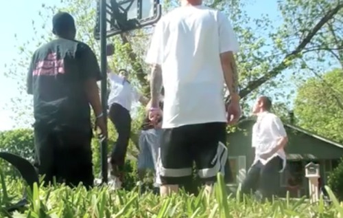 A screen grab from the viral "Mormon Missionary can ball" video.