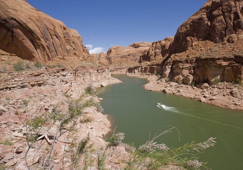 Al Hartmann  |  Tribune file photo
In this file photo, fishing boat heads up Sevenmile Canyon at Lake Powell.