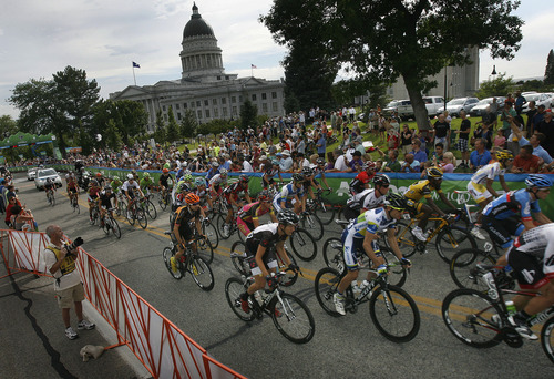 Scott Sommerdorf   |  The Salt Lake Tribune
The start of Stage 4 of the Tour of Utah headed past the State Capitol building, Friday, August 9, 2013.