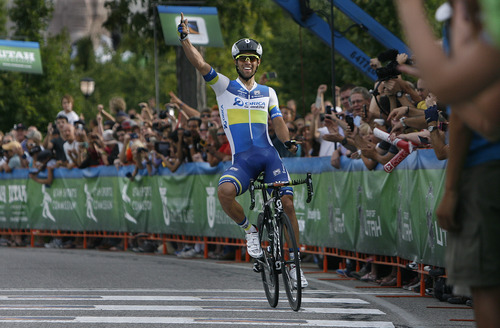 Scott Sommerdorf   |  The Salt Lake Tribune
Michael Matthews of Australia, celebrates his win in Stage 4 of the Tour of Utah, Friday, August 9, 2013.