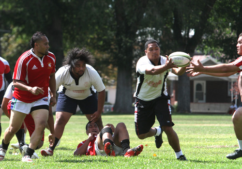 Rick Egan  |  The Salt Lake Tribune 
The Lions (white) play the Spartans (red) in the rugby tournament, at the National Tongan American Society's 16th Annual Friendly Island Festival at Fairmont Park in Sugar House, Saturday, August 10, 2013.