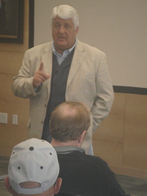 Lee Davidson | The Salt Lake Tribune
Rep. Rob Bishop speaks at a town hall meeting in Vernal on Saturday, Aug. 10, 2013.