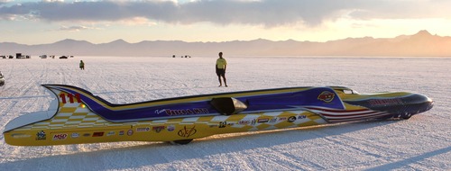 Paul Fraughton  |   Salt Lake Tribune
 Team Vesco's Turbinator II on the Salt Flats. photo credit Rikki Scott                           
 Monday, August 12, 2013