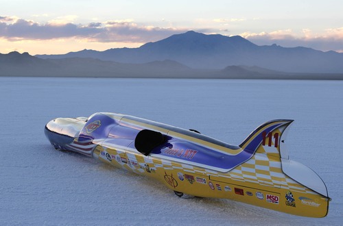 Paul Fraughton  |   Salt Lake Tribune
 Team Vesco's Turbinator II on the Salt Flats. photo credit Rikki Scott                           
 Monday, August 12, 2013