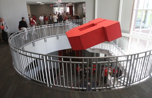 Rick Egan  | The Salt Lake Tribune 

Staircase in the new Spence and Cleone Eccles Football Center, Thursday, August 15, 2013.