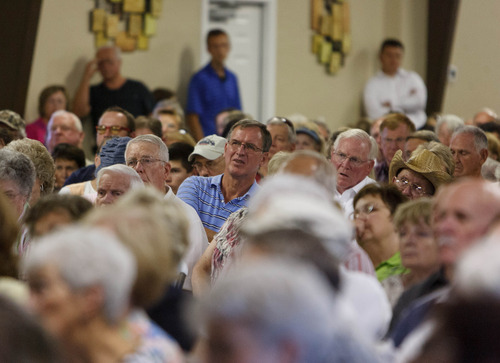 Trent Nelson  |  The Salt Lake Tribune
A large crowd was on hand for a townhall meeting with Senator Mike Lee in Spanish Fork, Wednesday August 21, 2013.