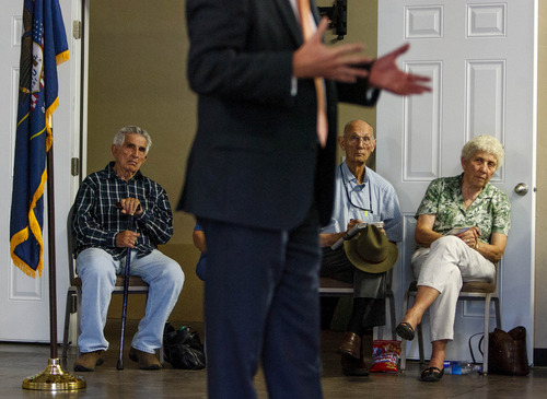 Trent Nelson  |  The Salt Lake Tribune
Senator Mike Lee meets with constituents at a townhall meeting in Spanish Fork, Wednesday August 21, 2013.