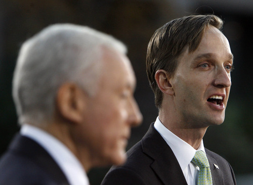 Tribune File Photo
Businessman Pete Ashdown, right, is once again running for the U.S. Senate seat now occupied by Orrin Hatch, left. The two faced each other in the 2006 election, which Republican Hatch won handily.