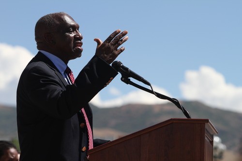 Rick Egan  | The Salt Lake Tribune 
the Rev. France Davis speaks at the celebration of the 50th anniversary of Dr. Martin Luther King Jr.'s "I Have a Dream" speech, Wednesday, Aug. 28, 2013, at the Utah Capitol.