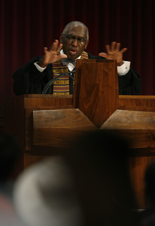 Scott Sommerdorf   |  The Salt Lake Tribune
The Rev. France Davis speaks at Calvary Baptist, Sunday, August 18, 2013.