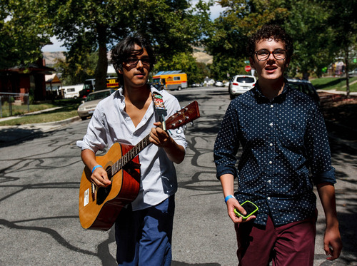 Trent Nelson  |  The Salt Lake Tribune
Wiley Adams, right, and Dario Crivello perform as Forgotten Lobster Republic, as part of Porchfest, a neighborhood festival Saturday, August 24, 2013, in Salt Lake City.