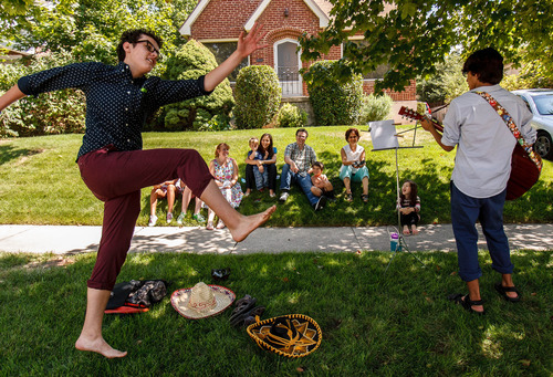 Trent Nelson  |  The Salt Lake Tribune
Wiley Adams, left, and Dario Crivello perform as Forgotten Lobster Republic, as part of Porchfest, a neighborhood festival on Saturday in Salt Lake City.