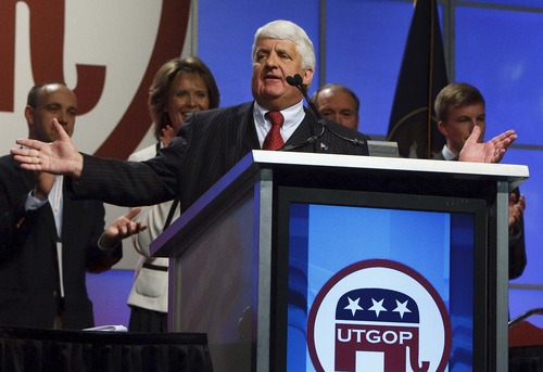 Leah Hogsten  |  Tribune file photo
Rep. Rob Bishop is shown here accepting his party's nomination for the 1st Congressional District in April 2012.