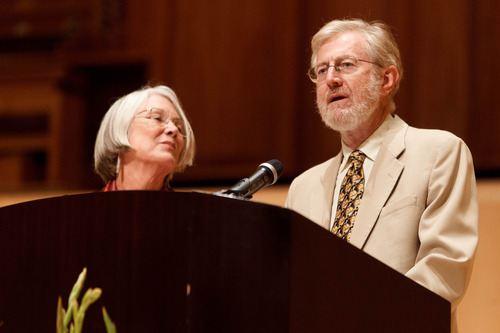Trent Nelson  |  The Salt Lake Tribune
Liz Kuhlman and Dave Mickelsen speak at a memorial for Brooke Hopkins, Sunday, August 25, 2013, in Salt Lake City.