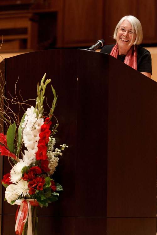 Trent Nelson  |  The Salt Lake Tribune
Liz Kuhlman speaks at a memorial for Brooke Hopkins, Sunday, August 25, 2013, in Salt Lake City.