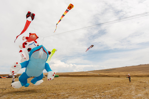 Trent Nelson  |  The Salt Lake Tribune
Kites fill the sky during the Antelope Island Stampede, Saturday, August 31, 2013 at Antelope Island's White Rock Bay.