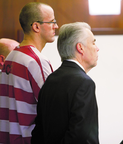 Paul Ashton, left, and his defense attorney Douglas Terry, listen as Judge James L. Shumate confirms that Ashton has chosen to waive his right to a preliminary hearing at the 5th District Courthouse Tuesday, Feb. 19, 2013 in St. George, Utah. (AP Photo/The Spectrum & Daily News,  Jud Burkett)