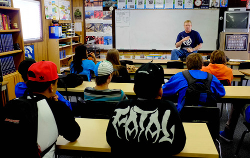 Trent Nelson  |  The Salt Lake Tribune
Teacher Bus Gillespie teaching Social Studies at Polaris High School Friday, August 30, 2013 in Orem.