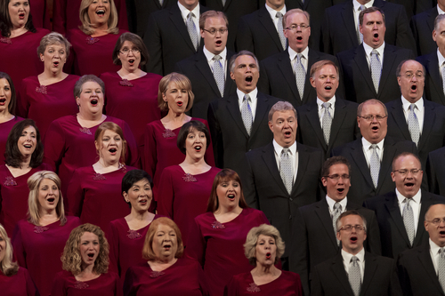 Michael Mangum  |  Special to the Tribune

The Mormon Tabernacle Choir performs with James Taylor during the O.C. Tanner Gift of Music Gala Concert featuring the Utah Symphony at the LDS Conference Center on Friday, September 6, 2013.