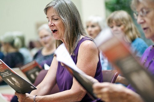 Chris Detrick  |  The Salt Lake Tribune
Alice Williams sings with the Salt Lake Encore Chorale during a practice at Salt Lake Community College Thursday September 5, 2013.