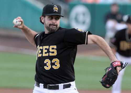 Rick Egan  | The Salt Lake Tribune 

 Matt Shoemaker pitches for the Bees in game action against the Las Vegas 51s, Monday, July 8, 2013.