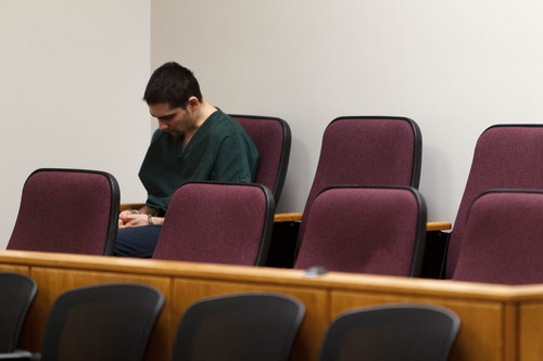 Trent Nelson  |  The Salt Lake Tribune
Joshua Petersen sits alone in the jury box before pleading guilty to shooting his baby to Judge Darold McDade Tuesday, September 10, 2013 in 4th District Court in Provo.