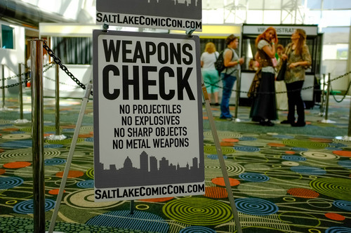 Trent Nelson  |  The Salt Lake Tribune
Weapons check at Salt Lake Comic Con in Salt Lake City Saturday, September 7, 2013.