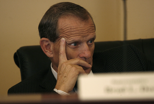 Scott Sommerdorf   |  The Salt Lake Tribune
Majority Leader Rep. Brad Dee listens during the second meeting of the House Special Investigative Committee looking into allegations of misconduct by Atty. Gen. John Swallow. It was the first public appearance of the special counsel Steven Reich and lead investigator James Mintz, Wednesday, September 11, 2013.