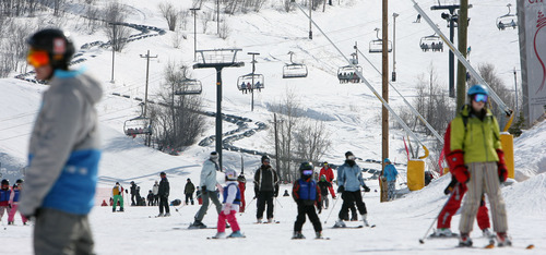 Steve Griffin  |  The Salt Lake Tribune

Skiers and snowboarders make their way down a run at Park City Mountain Resort in Park City, Utah  Monday, February 20, 2012. The resort is battling wit Vail Resorts over the lease of 3,700 acres of ski terrain and has been served with an eviction notice.