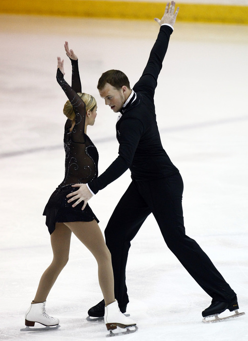 Chris Detrick  |  The Salt Lake Tribune
Tarah Kayne and Danny O'Shea, of Fort Meyers, Fla., compete during the U.S. International Figure Skating Classic at the Salt Lake City Sports Complex Thursday September 12, 2013.