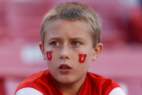 Trent Nelson  |  The Salt Lake Tribune
A young Utah fan looks on before the game as the University of Utah hosts Oregon State, college football at Rice Eccles Stadium Saturday, September 14, 2013 in Salt Lake City.