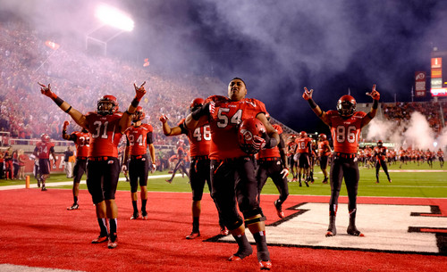 Trent Nelson  |  The Salt Lake Tribune
Utah players take the field before the game as the University of Utah hosts Oregon State, college football at Rice Eccles Stadium Saturday, September 14, 2013 in Salt Lake City.