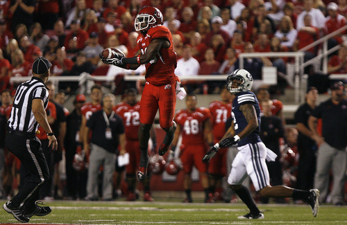 Scott Sommerdorf  |  The Salt Lake Tribune             
Utah Utes defensive back Ryan Lacy (26) intercepts this Riley Nelson pass at the Utah 49, returned for 13 yards to the Utah 47. Utah led BYU 24-7 at the end of the third quarter, Saturday, September 15, 2012.