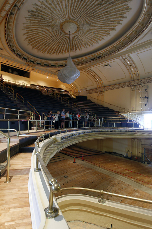 Al Hartmann  |  The Salt Lake Tribune
People tour the old Capitol Theater's renovations after the groundbreaking and christening of the Jessie Eccles Quinney Center for Dance and renovation of the Janet Quinney Lawson Capitol Theatre at 50 West 200 South in Salt Lake City Monday September 16.