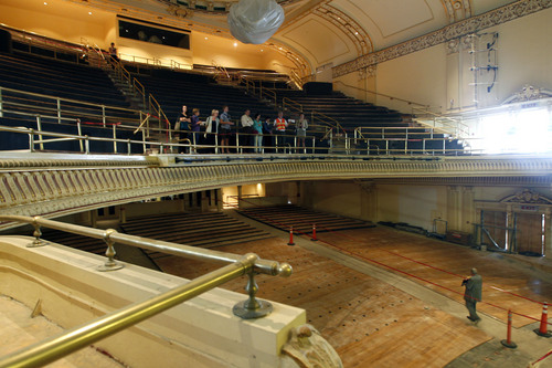 Al Hartmann  |  The Salt Lake Tribune
People tour the old Capitol Theatre's renovations after the groundbreaking and christening of the Jessie Eccles Quinney Center for Dance and renovation of the Janet Quinney Lawson Capitol Theatre at 50 West 200 South in Salt Lake City Monday September 16.