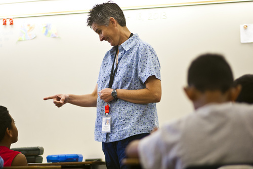 Chris Detrick  |  The Salt Lake Tribune
Kris Reese teaches students in her third grade class at Farnsworth Elementary in West Valley City Wednesday September 18, 2013.
