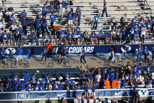 Trent Nelson  |  The Salt Lake Tribune
BYU fans stream into the stadium as the BYU Cougars host the Utah Utes, college football Saturday, September 21, 2013 at LaVell Edwards Stadium in Provo.