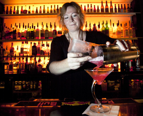 Steve Griffin  |  The Salt Lake Tribune

Lila Stewart, assistant food and beverage manager at the Salt Lake Marriott Downtown at City Creek, mixes a martini at the hotel's Destinations Lounge in Salt Lake City, Utah Thursday, October 10, 2013.