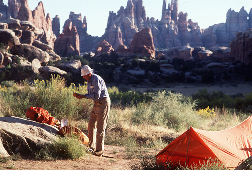 Al Hartmann  |  The Salt Lake Tribune 
Backpacker camping in the Needles area of Canyonlands National Park.