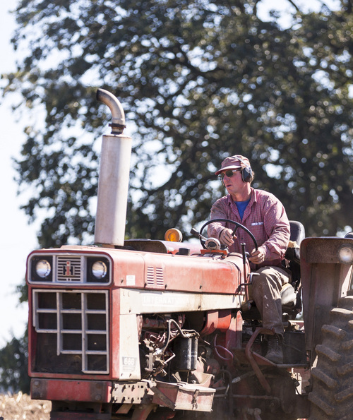 Tom Duerst drives his tractor planting winter wheat at his farm near Verona, Wis., Friday Sept. 27, 2013. Duerst, a 55-year-old Wisconsin dairy farmer with partial hearing loss now wears ear protection when working on the farm. (AP Photo/Andy Manis)