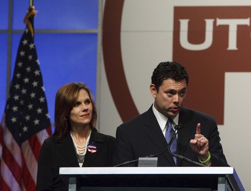 Leah Hogsten  |  The Salt Lake Tribune
Rep. Jason Chaffetz is the nominee for the 3rd Congressional District. The Utah Republican Party held its nominating convention Saturday, April 21 2012 in Sandy at the South Towne Exposition Center.