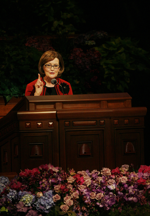 Kim Raff | The Salt Lake Tribune
Relief Society President Linda K. Burton speaks during the 182nd Semiannual General Conference of the LDS Church in Salt Lake City on Sunday,  October 7, 2012.