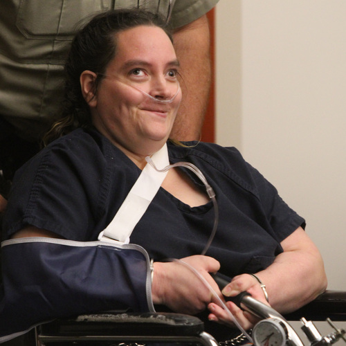 Rick Egan  | The Salt Lake Tribune 

Traci Vaillancourt is wheeled into the courtroom, at the Matheson Courthouse, for her arraignment, Monday, September 16, 2013.