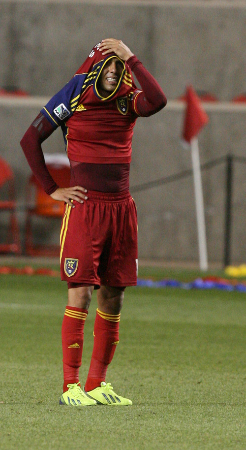 Leah Hogsten | The Salt Lake Tribune
Real Salt Lake midfielder Javier Morales (11) reacts to the loss. Real Salt Lake lost the 2013 U.S. Open Cup Final to D.C. United 1-0 at Rio Tinto Stadium in Sandy, Utah, Tuesday, October 1, 2013. The winner will play in the CONCACAF Champions League.