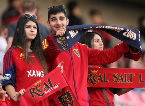 Leah Hogsten | The Salt Lake Tribune
Fans show their support for Real Salt Lake. The 2013 Lamar Hunt U.S. Open Cup Final kicked off Tuesday when Real Salt Lake hosted D.C. United at Rio Tinto Stadium in Sandy, Utah, Tuesday, October 1, 2013. The winner will get a spot in the CONCACAF Champions League.
