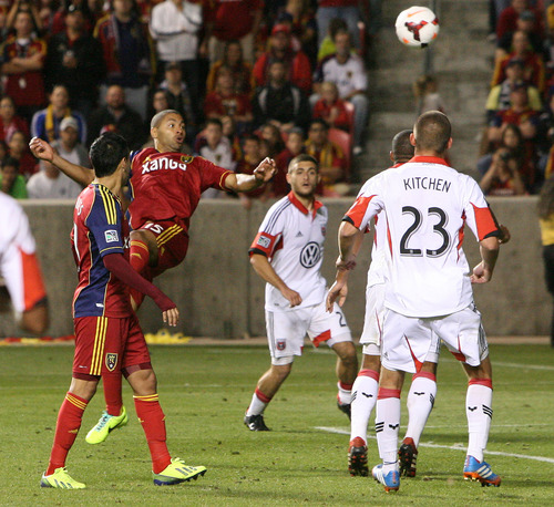 Leah Hogsten | The Salt Lake Tribune
Real Salt Lake forward Alvaro Saborio (15)  tries to get the goal in the second half. Real Salt Lake lost the 2013 U.S. Open Cup Final to D.C. United 1-0 at Rio Tinto Stadium in Sandy, Utah, Tuesday, October 1, 2013. The winner will play in the CONCACAF Champions League.