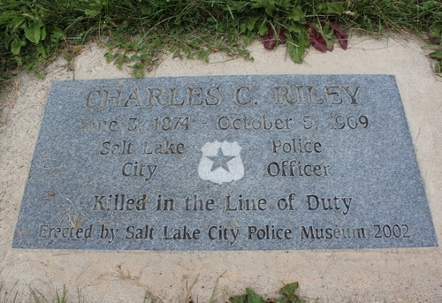 Michael McFall | The Salt Lake Tribune
The headstone of Charles Riley, a Salt Lake City reserve police officer killed in the line of duty in 1909. The police department is asking the public for a photo of the man.