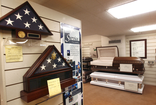Scott Sommerdorf   |  The Salt Lake Tribune
The showroom at Jenkins-Soffe Funeral Chapels and Cremation Center, Thursday, September 12, 2013.